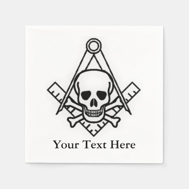 Square and Compass with Inset Skull Napkin (Front)