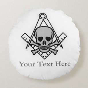Square and Compass with Inset Skull Round Pillow