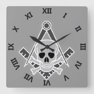 Square and Compass with Skull and Crossbones Wall Clock