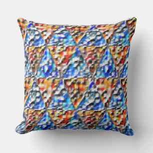 Square and triangle mosaic, cyan blue and orange throw pillow