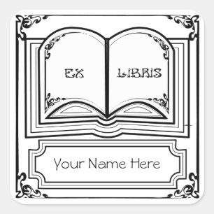 Square Art Deco Bookplate Ex Libris in Black Sticker