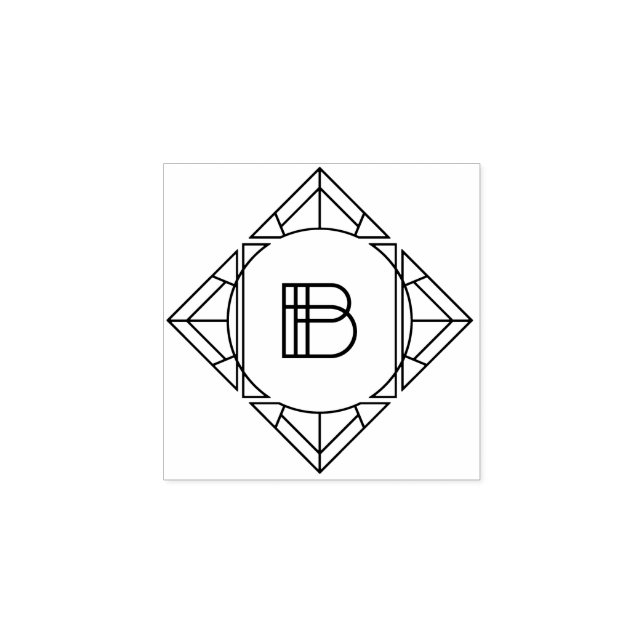 Square Art Deco Letter B Monogram Rubber Stamp (Imprint)