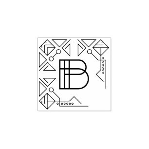 Square Art Deco Letter B Monogram Rubber Stamp