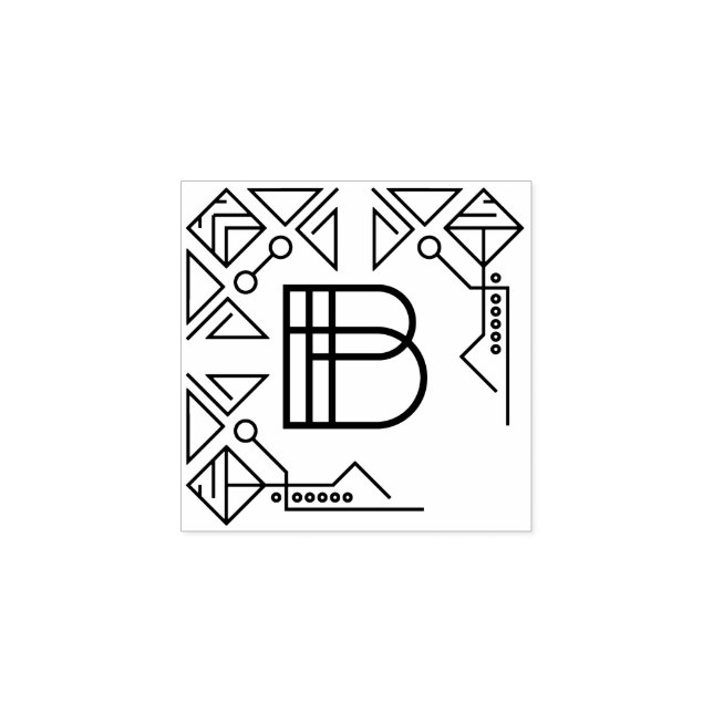 Square Art Deco Letter B Monogram Rubber Stamp (Imprint)