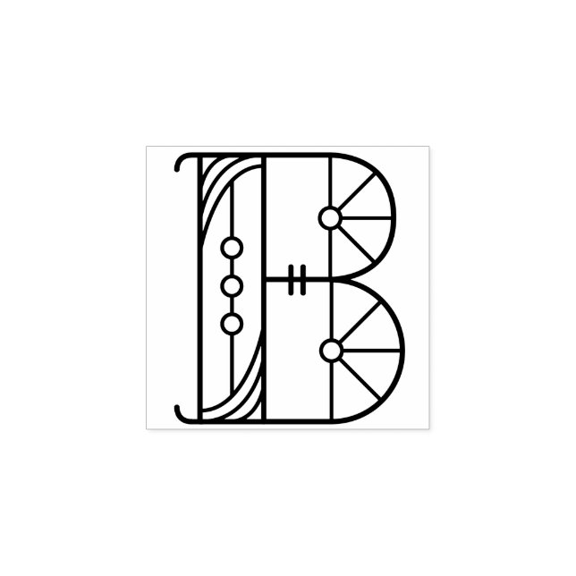 Square Art Deco Letter B Monogram Rubber Stamp (Imprint)