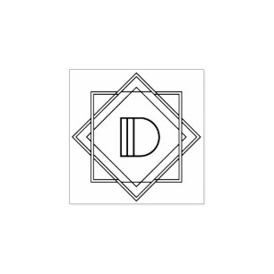 Square Art Deco Letter D Monogram Rubber Stamp