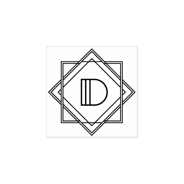Square Art Deco Letter D Monogram Rubber Stamp (Imprint)