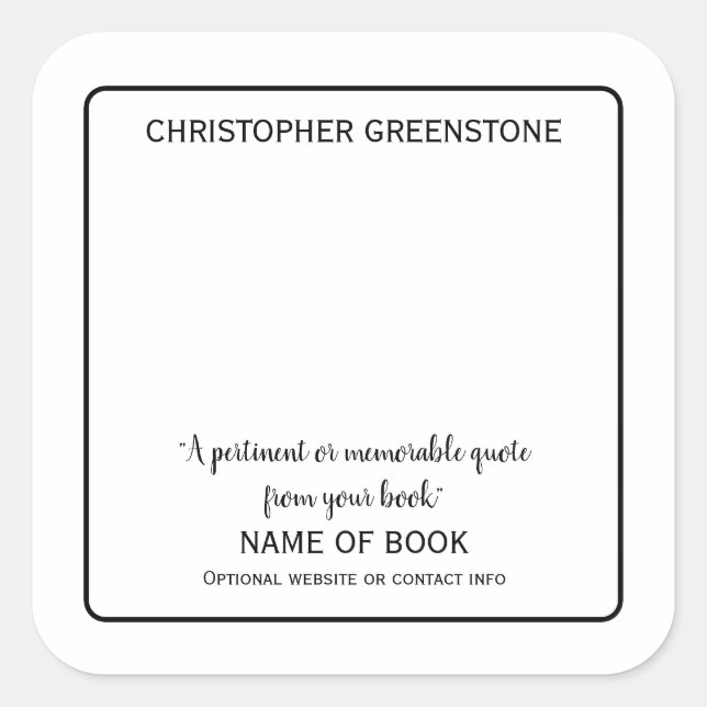 Square Author Signature Black Bookplate Square Sticker (Front)