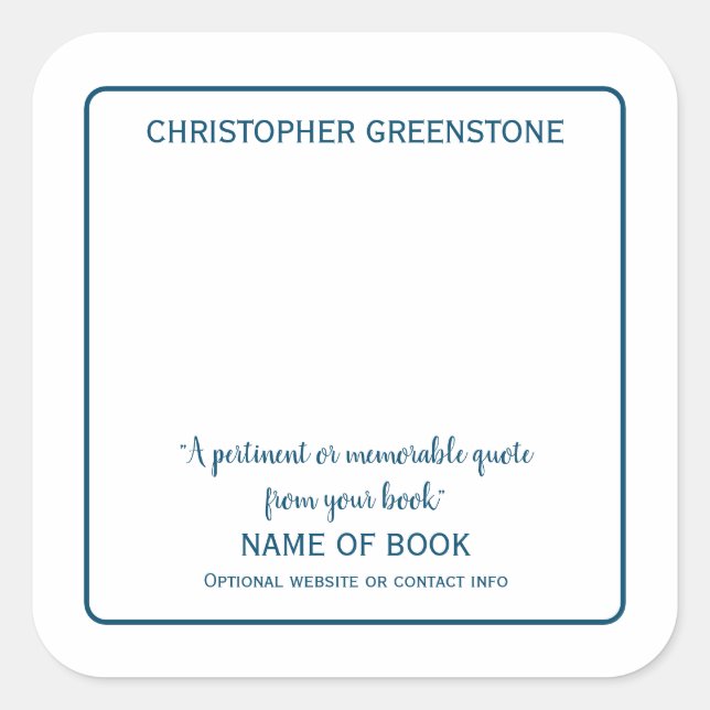 Square Author Signature Blue Bookplate Square Sticker (Front)