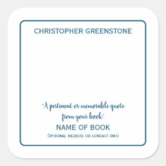 Square Author Signature Blue Bookplate Sticker