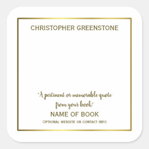 Square Author Signature Gold Bookplate Sticker