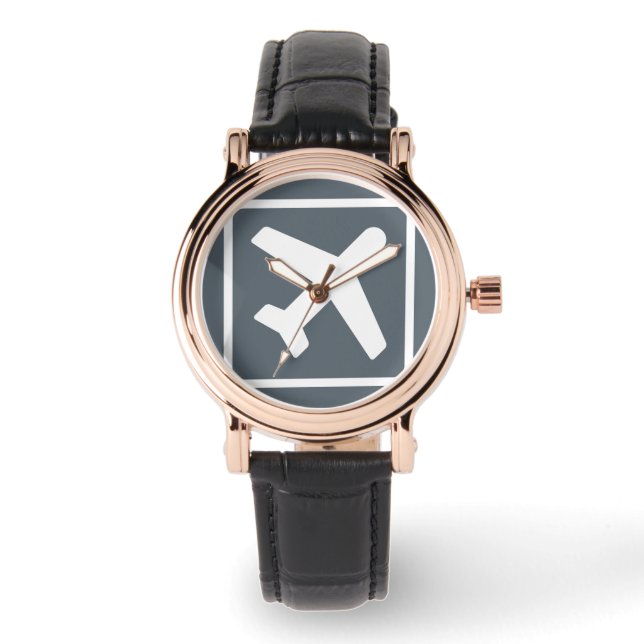 Square aviation theme airplane icon travel watch (Front)