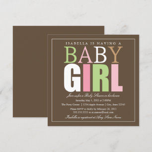Square Baby Girl Baby Shower Invite