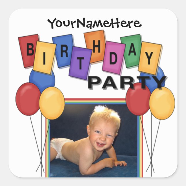 Square Birthday Party Photo Stickers (Front)