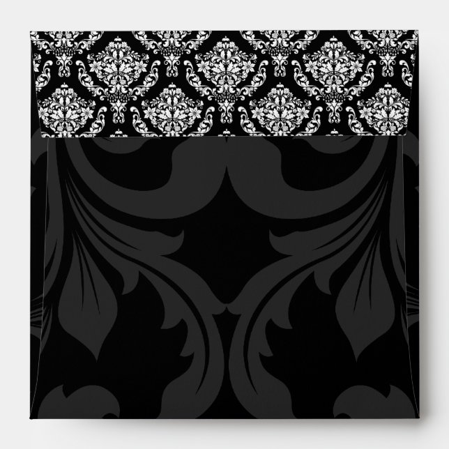 Square Black and White Damask Flap Envelopes (Back (Top Flap))