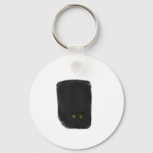 Square Black Cat Yellow Eyes Pencil Art Keychain