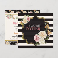 Square Black, Ivory Stripes, Florals Bridal Shower