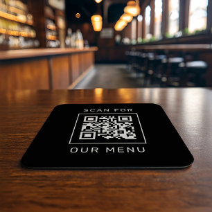 Square Black Scan For Our Menu QR Code Paper Coaster