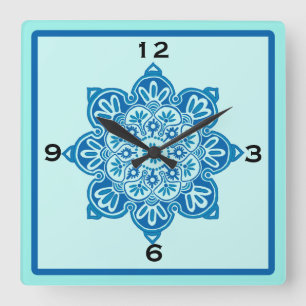 Square  blue and Turquoise Wall clock