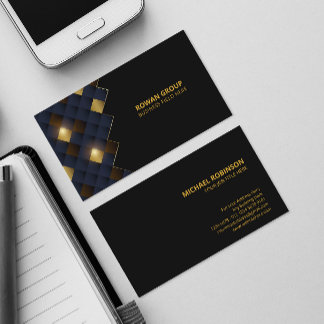 Square Blue Brown Gold Pattern | Luxury Black Business Card