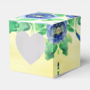 Square Blue Watercolour Rose Wedding Favor Box