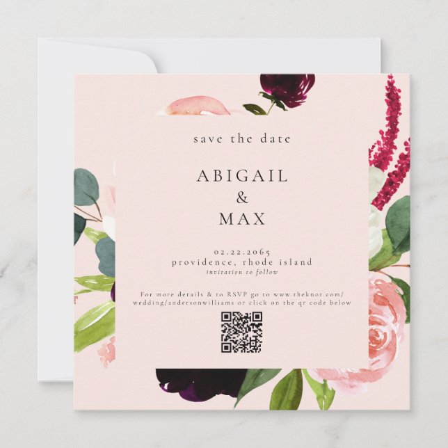 Square Blush Colourful Floral Wedding Save the Dat (Front)