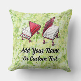 Square Book-to-Piano Design Lime Cream Painterly Throw Pillow