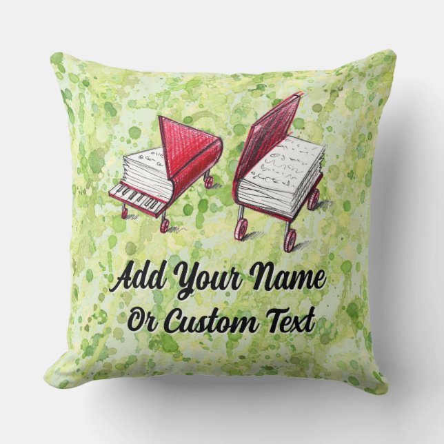 Square Book-to-Piano Design Lime Cream Painterly Throw Pillow (Front)