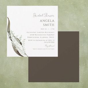 Square Botanical Brown Accent Bridal Shower Invitation