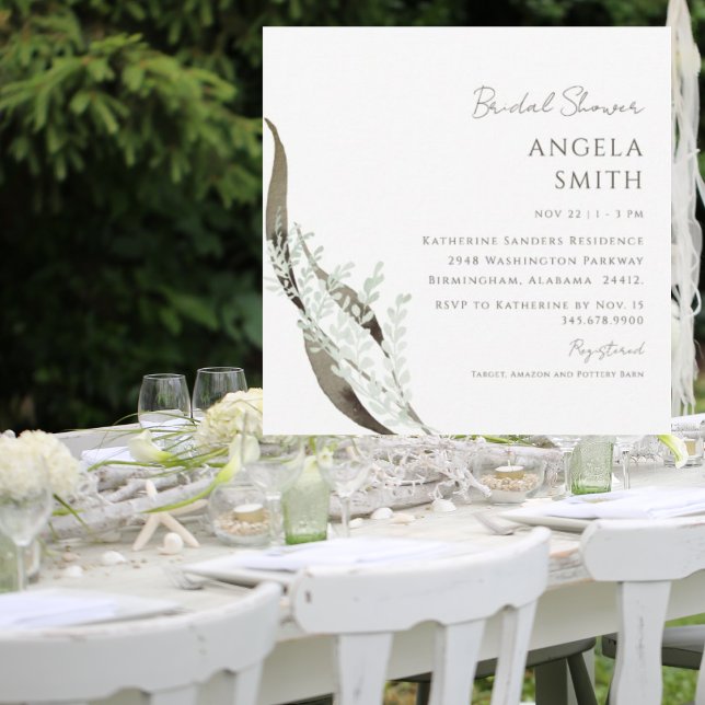 Square Botanical Contemporary Bridal Shower Invitation (Creator Uploaded)