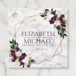 Square Burgundy Copper Geometric Marble Wedding Favour Tags