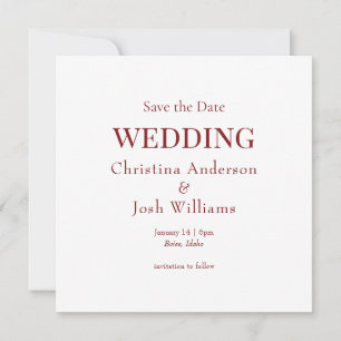Square Burgundy Wedding Save the Date Invitation