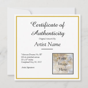 Square Certificate of Authenticity Art Photo Invitation
