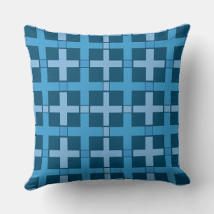 Square Check Pattern Blue Teal Throw Pillow