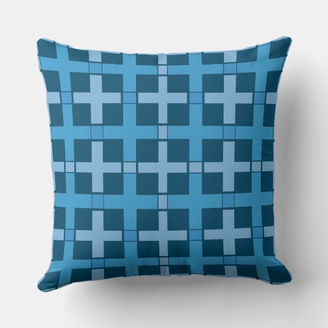 Square Check Pattern Blue Teal Throw Pillow (Back)