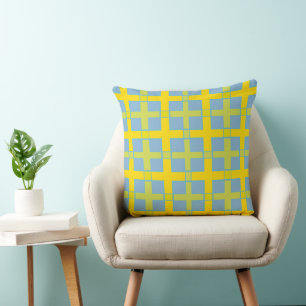 Square Check Pattern Blue Yellow Green  Throw Pillow