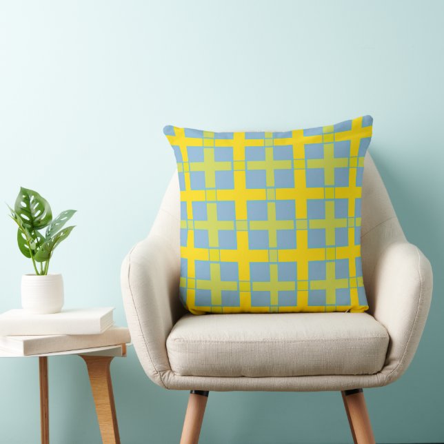 Square Check Pattern Blue Yellow Green  Throw Pillow (Chair)