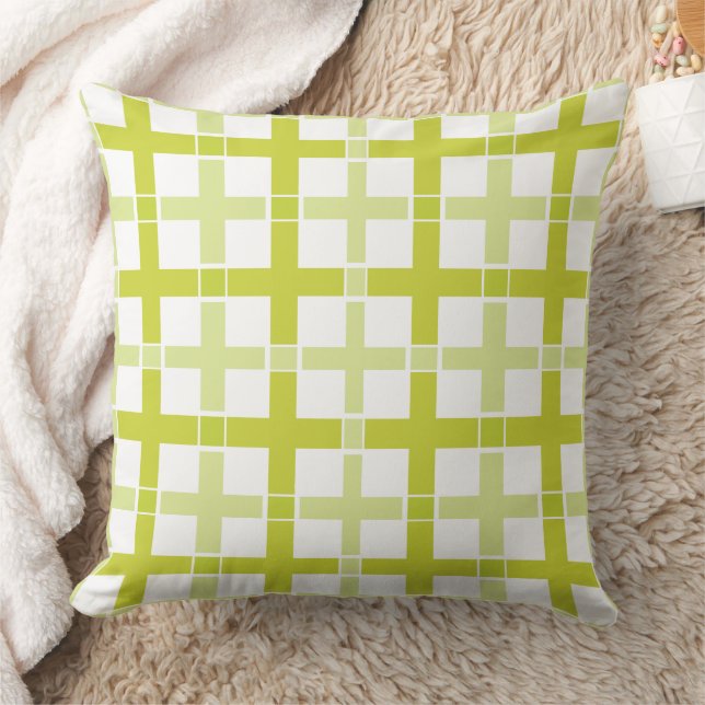 Square Check Pattern Pear Green White  Throw Pillow (Blanket)