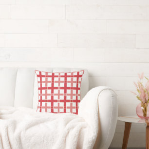 Square Check Pattern Red White  Throw Pillow