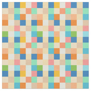 Square Chequerboard Multicolor Bright Rainbow Fabric