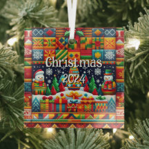 Square Christmas 2024 Kente Pattern Ornament