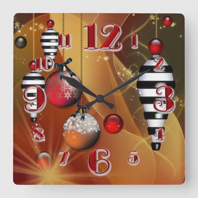 Square Christmas Bauble Clock (Front)