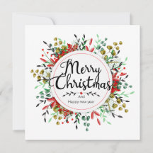 Square Christmas Card Flower Wreath