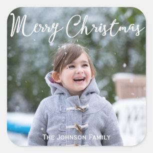 Square Christmas Greetings Stickers Add Photo
