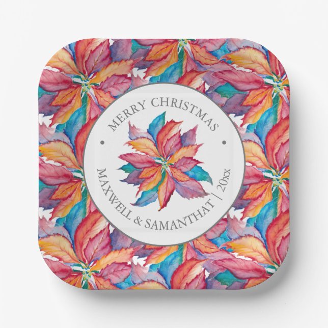 Square Christmas Paper Plates Unique Poinsettia (Front)
