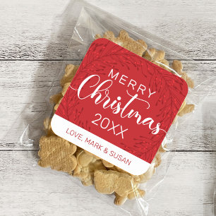 Square Christmas Stickers (Red)