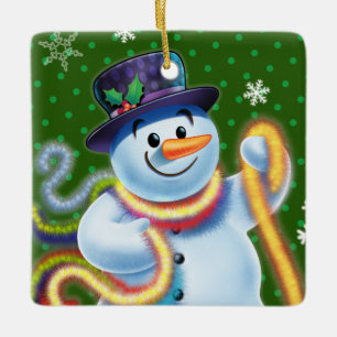 Square Christmas tree decoration Snowman & tinsel.