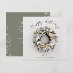 Square Christmas Wreath Business Thank You Holiday Card
