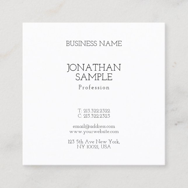Square Classy Simple Modern Professional Trendy Business Card (Front)