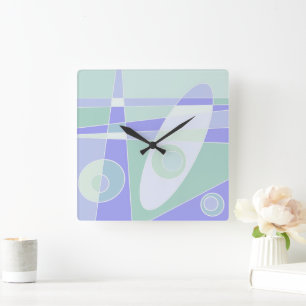 Square Clock Abstract Surfing Pastel Purple Green